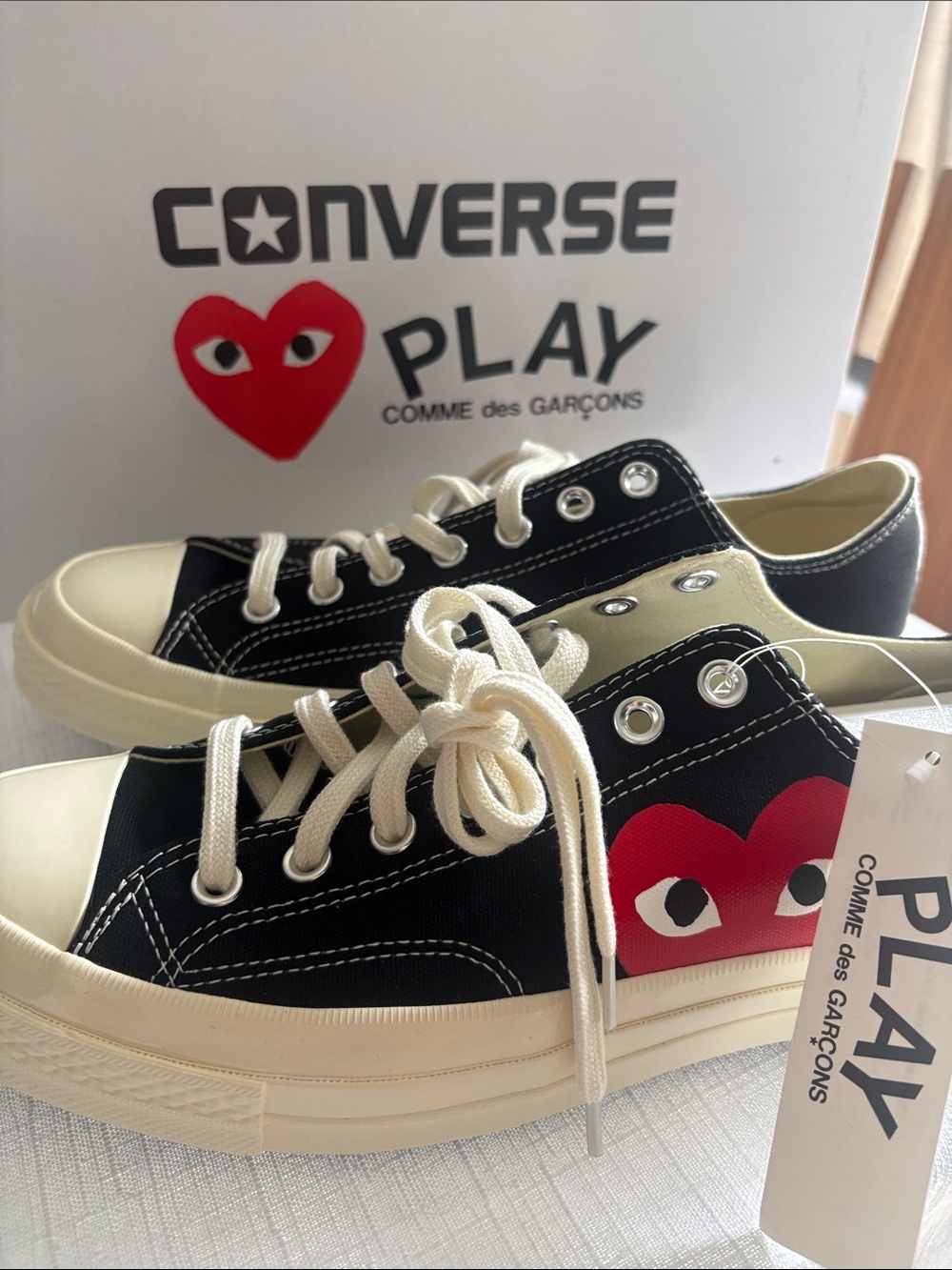 Converse PLAY Kids Black Canvas Low-Top Sneakers with Red Heart